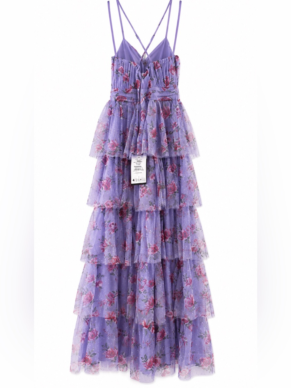City Studio Lilac Floral Tiered Tulle Maxi Dress Sz 3/4 Wedding Guest Formal NWT - Picture 7 of 7